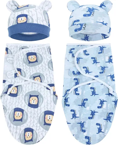Vista 10 de Cinaci 2 piezas ajustables de algodón suave para bebé, gorros para bebé, gorros, gorros, gorros, manta para envolver al bebé, niñas, niños y recién