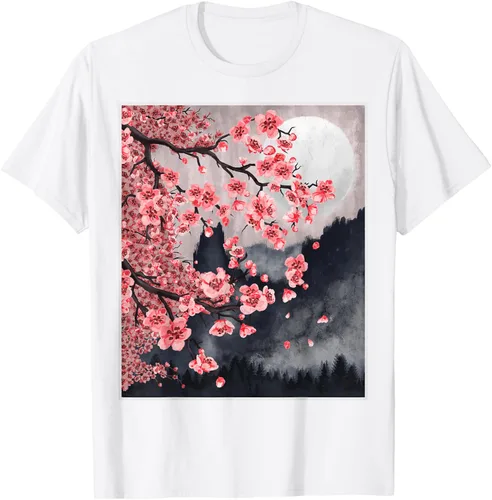 Vista 58 de Sakura - Camiseta japonesa de cerezo en flor japonesa, Negro, S