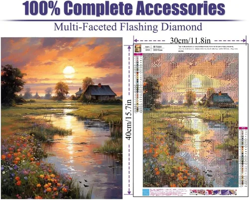 Vista 3 de Eiazuiks Kits de Pintura de Diamantes para Adultos, Atardecer 5D DIY Kits de Arte de Diamantes Taladro Completo Puntos de Diamantes para Regalo