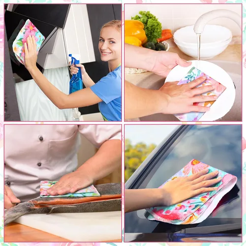 Vista 4 de Paquete de 36 paños de limpieza reutilizables de algodón lavables de flores brillantes para el hogar (color nitid)