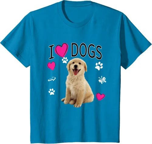 Vista 83 de Camiseta I Love Dogs - Camiseta Golden Labrador retriever, Azul Negro