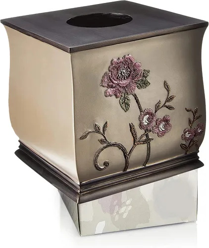 Vista 5 de Popular Bath Caja de pañuelos, colección Larrisa, diseño de rosas, marrón