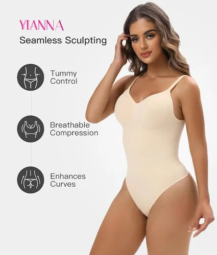 Vista 3 de YIANNA Body moldeador para mujer, con control de abdomen, sin costuras, esculpido, cintura arrebatada, traje de tanga, tanga o braga