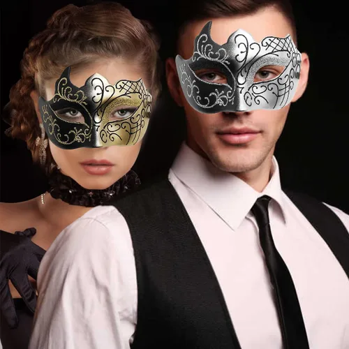 Vista 5 de Máscara veneciana para hombres y parejas, máscara veneciana para Halloween, Mardi Gras, fiesta, baile de graduación