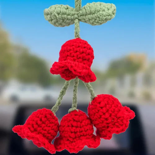 Vista 23 de Accesorios para colgar espejos de automóvil, colgante de flor de lirio tejido hecho a mano, bonita decoración colgante de ganchillo para espejo
