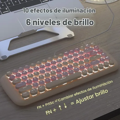 Vista 4 de Lomiluskr Lindo teclado mecánico con cable colorido para niñas y niños, teclas redondas, 84 teclas compactas, 10 efectos de iluminación Azul