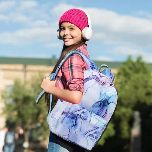 Vista 8 de Dafelile Mochilas escolares para niños y niñas, mochila para escuela primaria, mochilas para niños y niñas, resistentes al agua, azul Marble