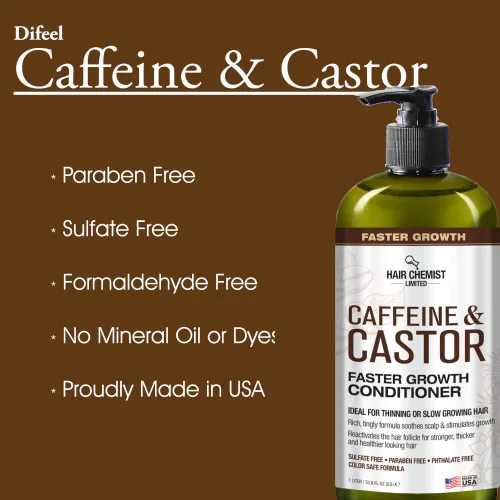Vista 4 de Hair Chemist Acondicionador de crecimiento más rápido con cafeína y ricino, 33.8 onzas, acondicionador para el cabello para un crecimiento más
