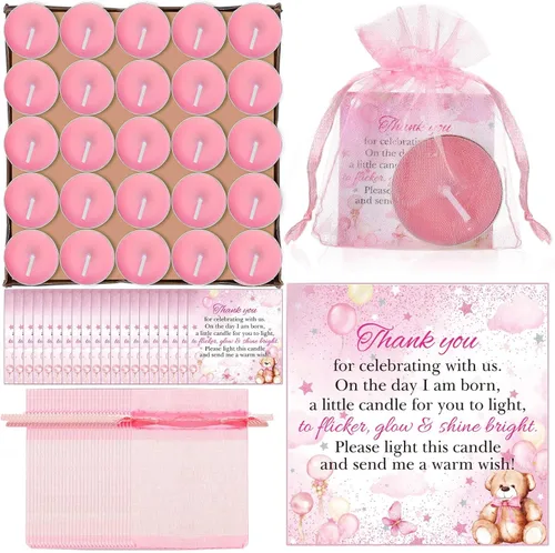 Vista 8 de Colarr Juego de 50 Velas para Baby Shower Temáticas de Oso como Recuerdos para Baby Shower, Regalos para Invitados, Incluye 50 Velas de Té, 50