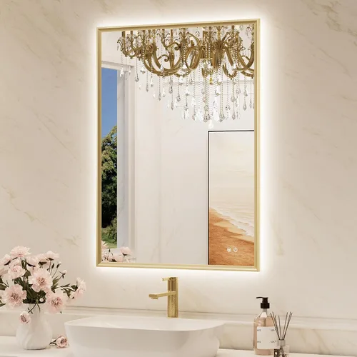Vista 14 de TokeShimi Espejo de baño con marco negro de 40 x 30 pulgadas con luces delanteras y retroiluminación de aleación de aluminio rectangular, borde