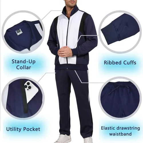 Vista 4 de Conjunto deportivo casual de 2 piezas para hombre, conjunto deportivo con cremallera completa, trajes deportivos para correr y trotar para hombre