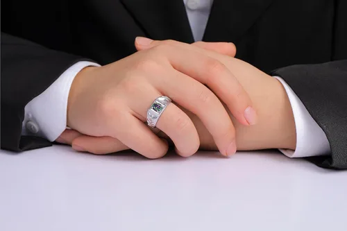 Vista 2 de RYLOS Anillos para hombre, banda de tejido de diseñador, anillo ovalado de piedras preciosas y diamantes de 0.276 x 0.197 in, anillos de piedra