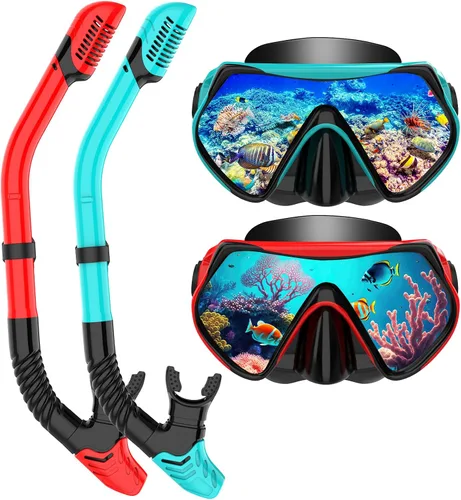Vista 17 de Equipo de esnórquel para adultos, conjunto de esnórquel máscara de buceo con tubo seco superior, gafas de natación para adultos con cubierta nasal