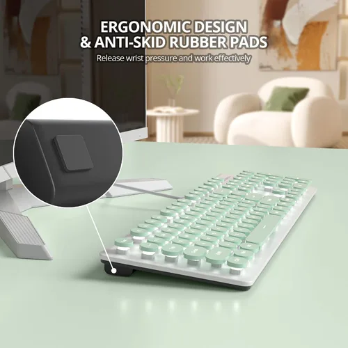 Vista 6 de Teclado de máquina de escribir de 104 teclas Punk Gaming Retro Teclado LED Blanco Retroiluminado Lindo Teclado con Cable USB Adecuado