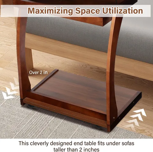 Vista 8 de Redriver 24" C Shaped Side Table, Wooden C-Shaped End Table Natural