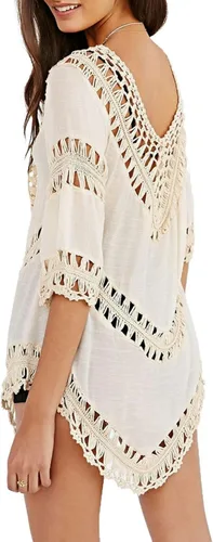 Vista 2 de Blusa para mujer estilo bohemia con cuello en V, túnica, blusas, para cubrir traje de baño.