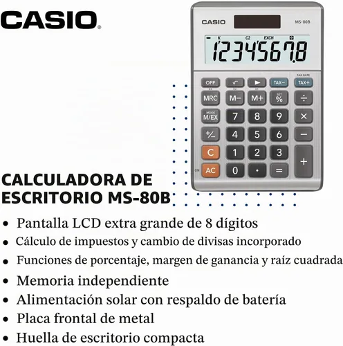 Vista 3 de Calculadora de escritorio Casio MS-80B de funciones estándar
