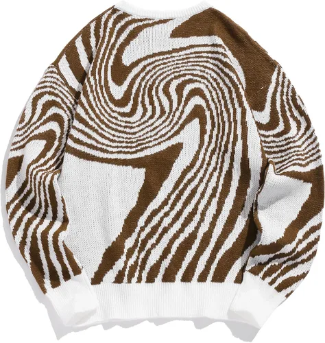 Vista 102 de ZAFUL Y2K - Suéter casual con estampado de llama estética para hombre, suéter de punto holgado, manga larga, cuello redondo