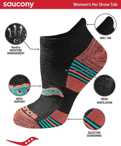 Vista 2 de Saucony Calcetines deportivos de rendimiento para mujer RunDry con tabique en el talón, disponibles en tallas S-L (8, 16, 24 pares)