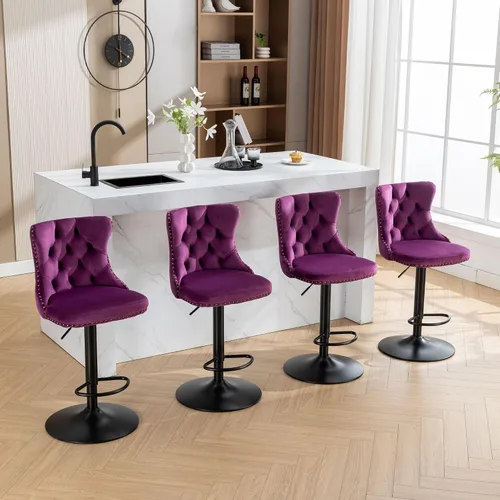 Vista 125 de Aoowow Juego de 2 taburetes de bar giratorios, taburetes de bar ajustables con respaldo de terciopelo copetudo, sillas de bar modernas tapizadas