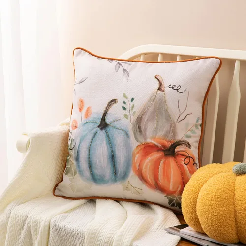 Vista 8 de Glitzhome Funda de almohada decorativa cuadrada de 18 x 18 pulgadas, funda de almohada rústica para sofá, cama, ideal para la cosecha de otoño
