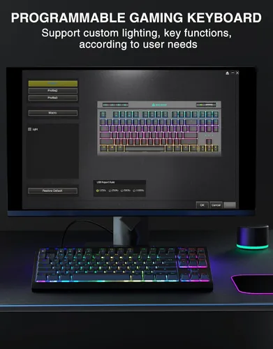 Vista 7 de GOYIGO - Teclado mecánico con interruptores azules clicky, 75% TKL RGB retroiluminado para juegos, teclas completas programables anti-fantasma
