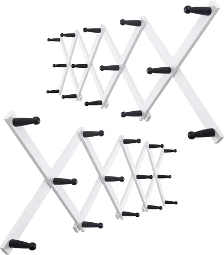 Vista 9 de WEBI Perchero de Pared Acordeón, Perchero de Sombreros de Madera Expandible para Perchero de Abrigos Montado en Pared, Soporte de Ganchos Acordeón