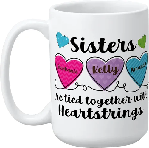 Vista 10 de Let's Make Memories Taza de Navidad personalizada, para amigos, taza de café personalizada, Heartstrings - 2-6 nombres - Mango blanco e