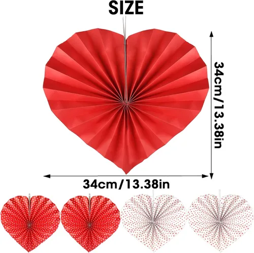 Vista 2 de Reofrey 6 piezas de decoración de corazón de abanico de papel, diseño de corazón rojo, decoración del día de San Valentín, para San Valentín