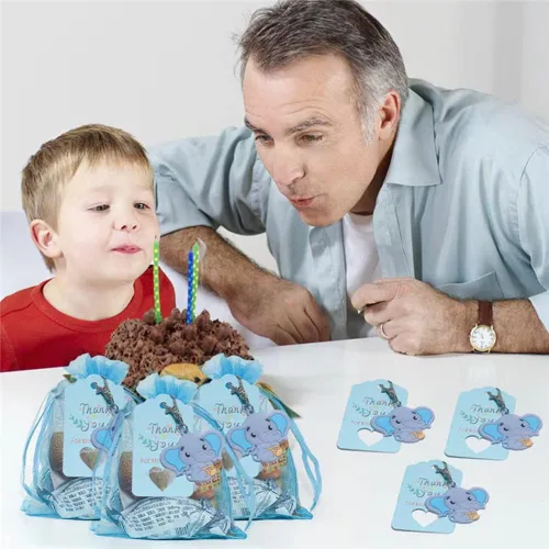 Vista 8 de Juego de 50 llaveros de elefante para baby shower, recuerdos de fiesta temática de elefante, suministros de fiesta de cumpleaños para niños y niñas