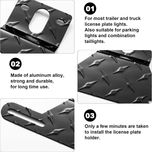 Vista 3 de CZC AUTO Soporte de luz de aluminio para matrícula de remolque para barco RV, negro Soporte de etiqueta de remolque con orificio de montaje de luz