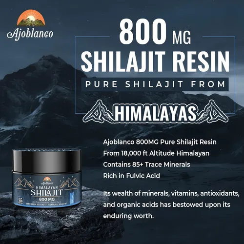 Vista 4 de Ajoblanco 800 Mg de resina de Shilajit del Himalaya, Shilajit puro himalayo orgánico, suplemento de Shilajit con pureza, alta dosis y potencia