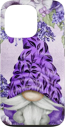 Vista 10 de Funda estética para iPhone 16 con diseño de anémonas de gnomo morado y lavanda