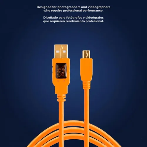 Vista 7 de Tether Tools TetherPro - Cable USB 2.0 a Mini-B de 5 pines para transferencia rápida y conexión entre cámara y computadora, naranja de alta
