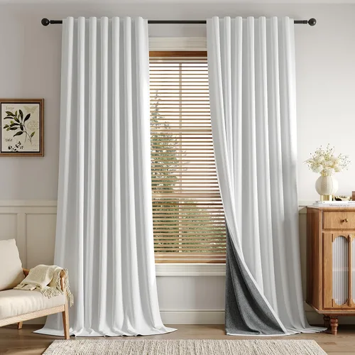 Vista 19 de Rinwoc - Cortinas 100% opacas para dormitorio, cortinas con aislamiento térmico de 1.6 m de longitud, 2 paneles, lino texturizado de estilo granja