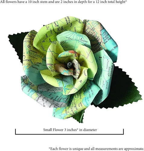 Vista 5 de Flores de papel de mapa hechas a mano, rosa de papel hecha a partir de páginas del Atlas Mundial recicladas, regalos para amantes de los viajes