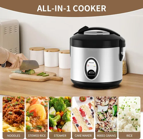 Vista 7 de Macook Arrocera de acero inoxidable con vaporizador, 4 tazas sin cocer (1.0L)/8 tazas cocidas, cocina eléctrica para granos y verduras, mantiene