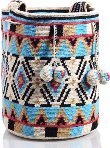 Vista 2 de WYOU Designer Collection, bolso de cubo Hobo tejido a mano en ganchillo Wayuu, Diseño 21