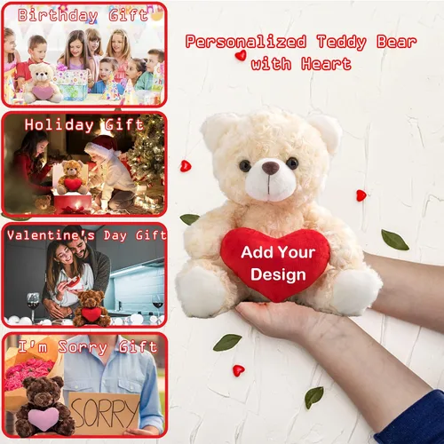 Vista 6 de Oso de peluche personalizado, oso de peluche con imagen de texto personalizada como regalo personalizado para novia, novio, 8 pulgadas