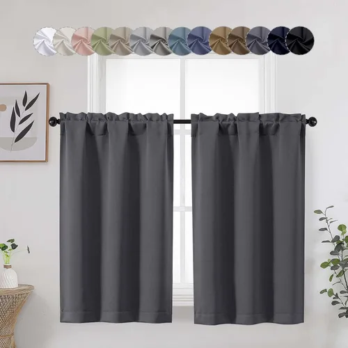 Vista 49 de Aqua Cafe - Juego de 2 paneles de cortinas opacas de 24 pulgadas de largo, con aislamiento térmico suave y sólido, para ventanas de baño, sótano
