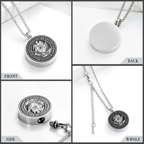 Vista 5 de Hearbeingt Collar con colgante de urna para cenizas del ejércitofuerza aéreaazul marinobombero, regalo conmemorativo, aniversario, recuerdo