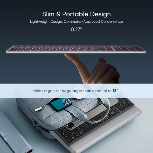 Vista 4 de SABLUTE Teclado Inalámbrico con 7 Luces Traseras de Color, Teclado de Computadora Compacto, Silencioso, Recargable, Inalámbrico, con Teclas