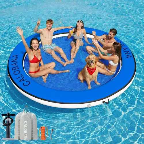 Vista 19 de CALOBANA Hamaca de agua inflable redonda flotante, flota lago isla balsa plataforma de muelle inflable para adultos, piscina, río, fiesta en la playa