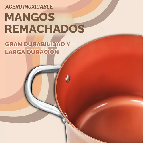 Vista 4 de CONCORD Juego de ollas de 6.6 litros de cobre con revestimiento antiadherente, olla de cazuela de la serie Coppe-Ramic, utensilios de cocina