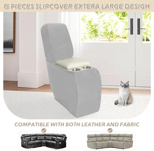 Vista 437 de Arfntevss Fundas de sofá seccional reclinable de terciopelo, Funda de sofá seccional de esquina para sofá reclinable, Funda elástica suave