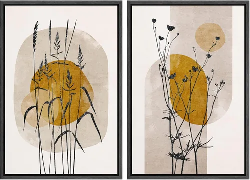 Vista 71 de IDEA4WALL Lienzo Enmarcado Impreso Arte de Pared Set Paisaje de Hojas de Palma de Selva de Mediados de Siglo Naturaleza Silvestre Ilustraciones Arte