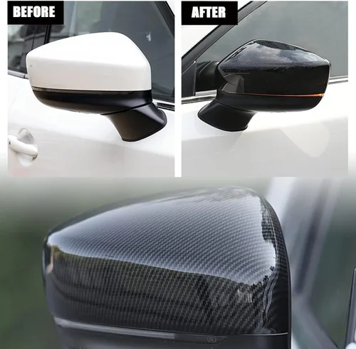 Vista 3 de 2 piezas de cubierta de espejo retrovisor lateral estilo fibra de carbono compatible con Mazd a CX5 CX-5 2017 2018 2019 2020 2021