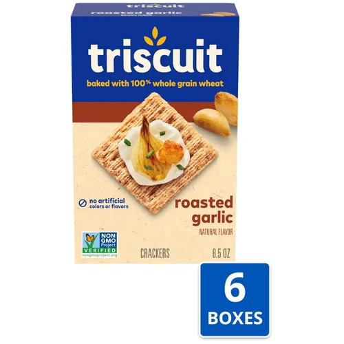 Vista 4 de Triscuit galletas de trigo integral de grano entero con sabor a ajo tostado, 6 cajas de 8.5 onzas cada una