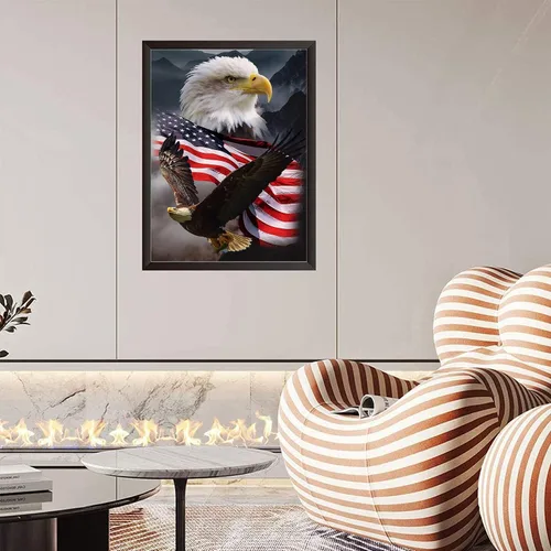 Vista 2 de KTHOFCY Kits de pintura de diamantes 5D para adultos y niños, bordado de águila y bandera, bordado de punto de cruz, pinturas de diamantes