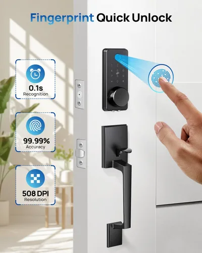 Vista 2 de Juego de cerradura inteligente de puerta de huellas dactilares con control de aplicación: entrada sin llave, bloqueo automático, teclado electrónico